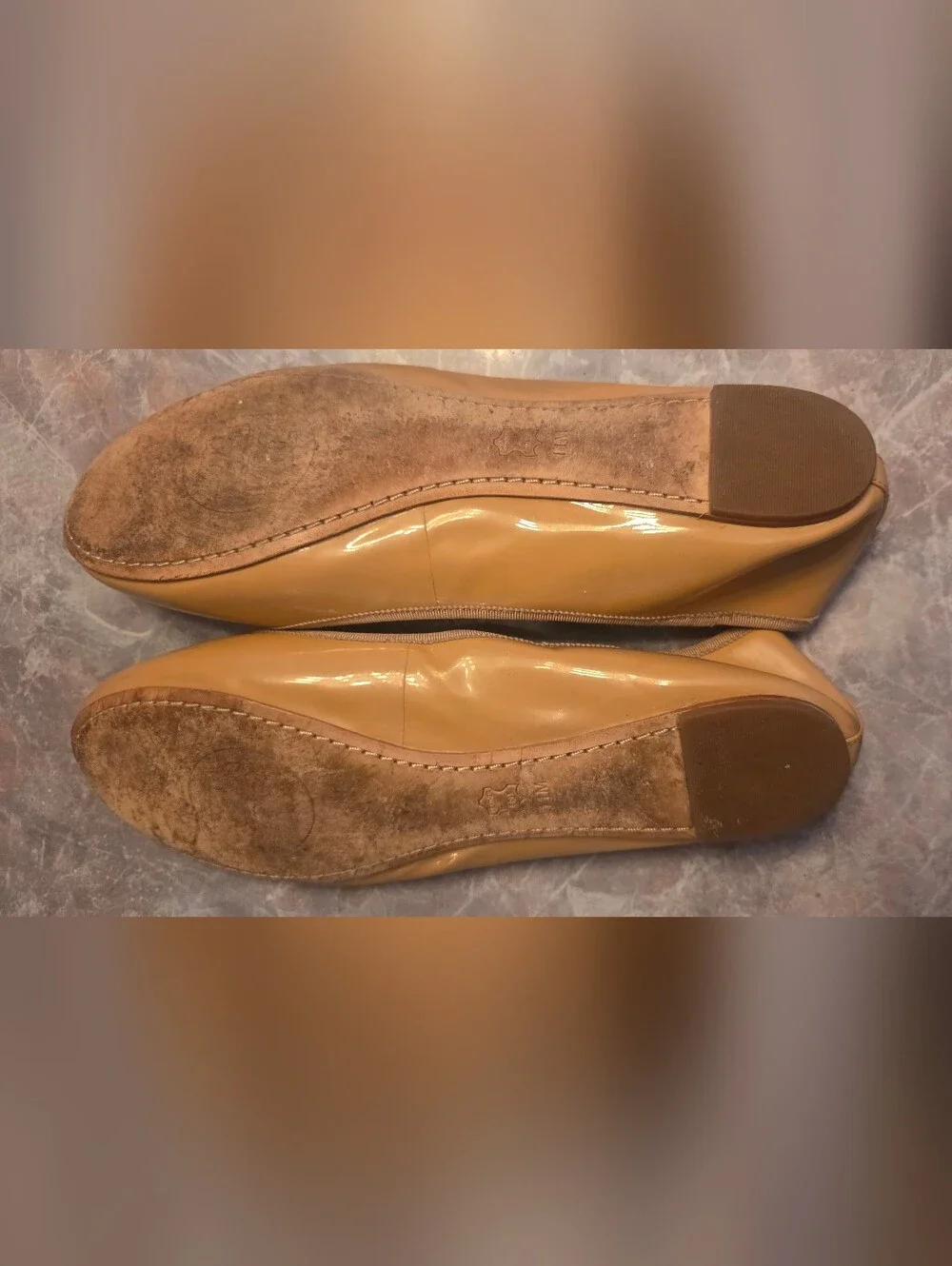 Tory Burch Nude Patent Ballet Flats with Logo Charm